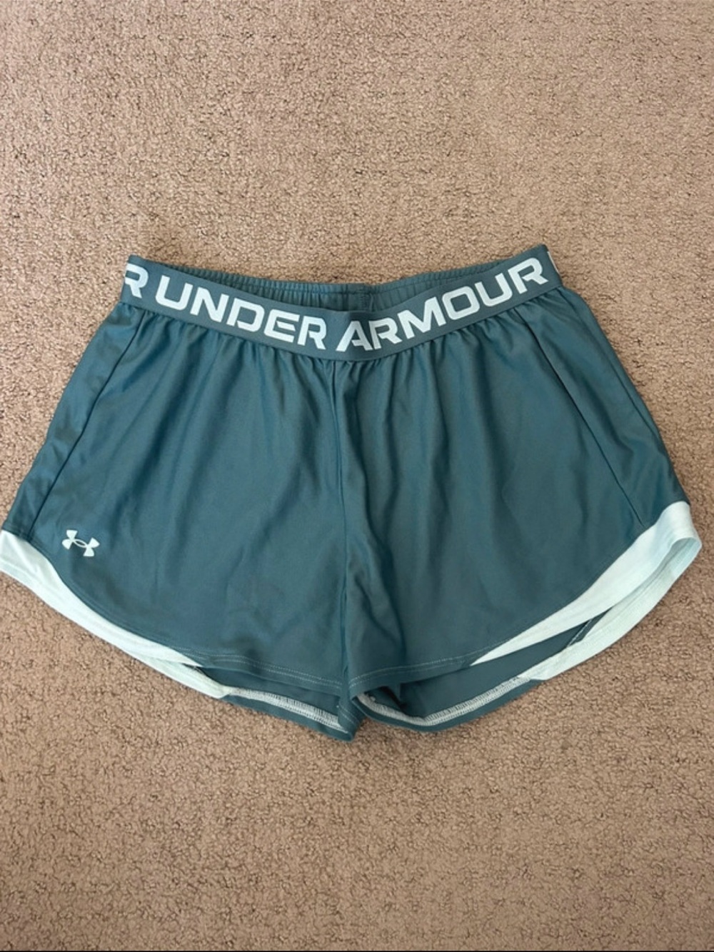 Under Armour Women's Teal Athletic Running Shorts with White Trim